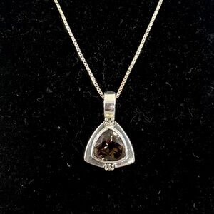 MICHAEL DAWKINS Sterling Silver Smoky Quartz Chunky Pendant Pendant; 20”